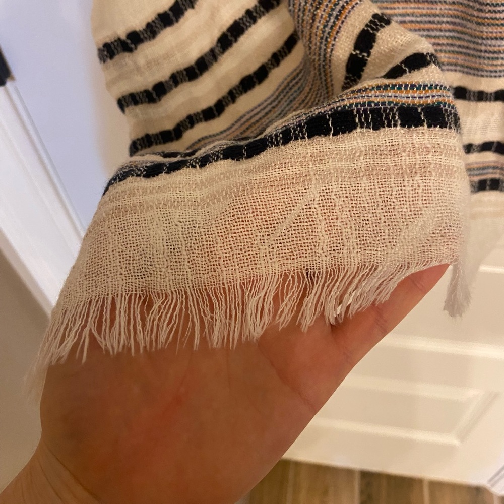 Striped Fringe Shawl Wrap Cardigan - Picture 5 of 7